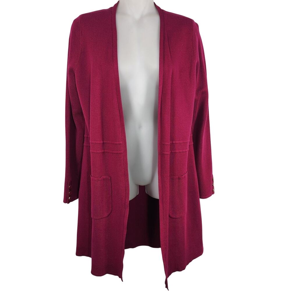 Talbots Womens Cotton Modal Open Front Sweater Knit Cardigan Duster Magenta SP